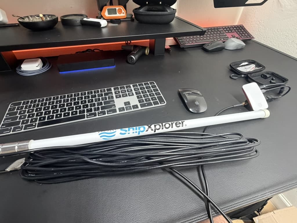 The ShipXplorer antenna and a coil of coax cable